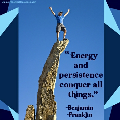 NEW Motivational Classroom POSTER Ben Franklin Energy & persistence conquer 